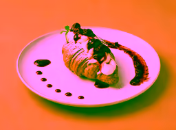 Croissant dessert with cherry sauce