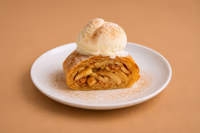 apple strudel with vanilla ice cream