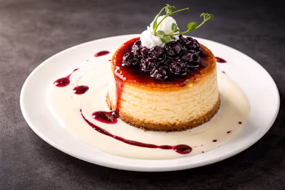 Cheesecake with Cherries and Liquorice Sauce